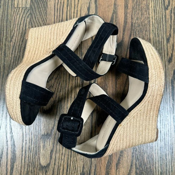 Marc Fisher Black Leather Haely Espadrille Platform Wedges size 7 - Picture 7 of 9